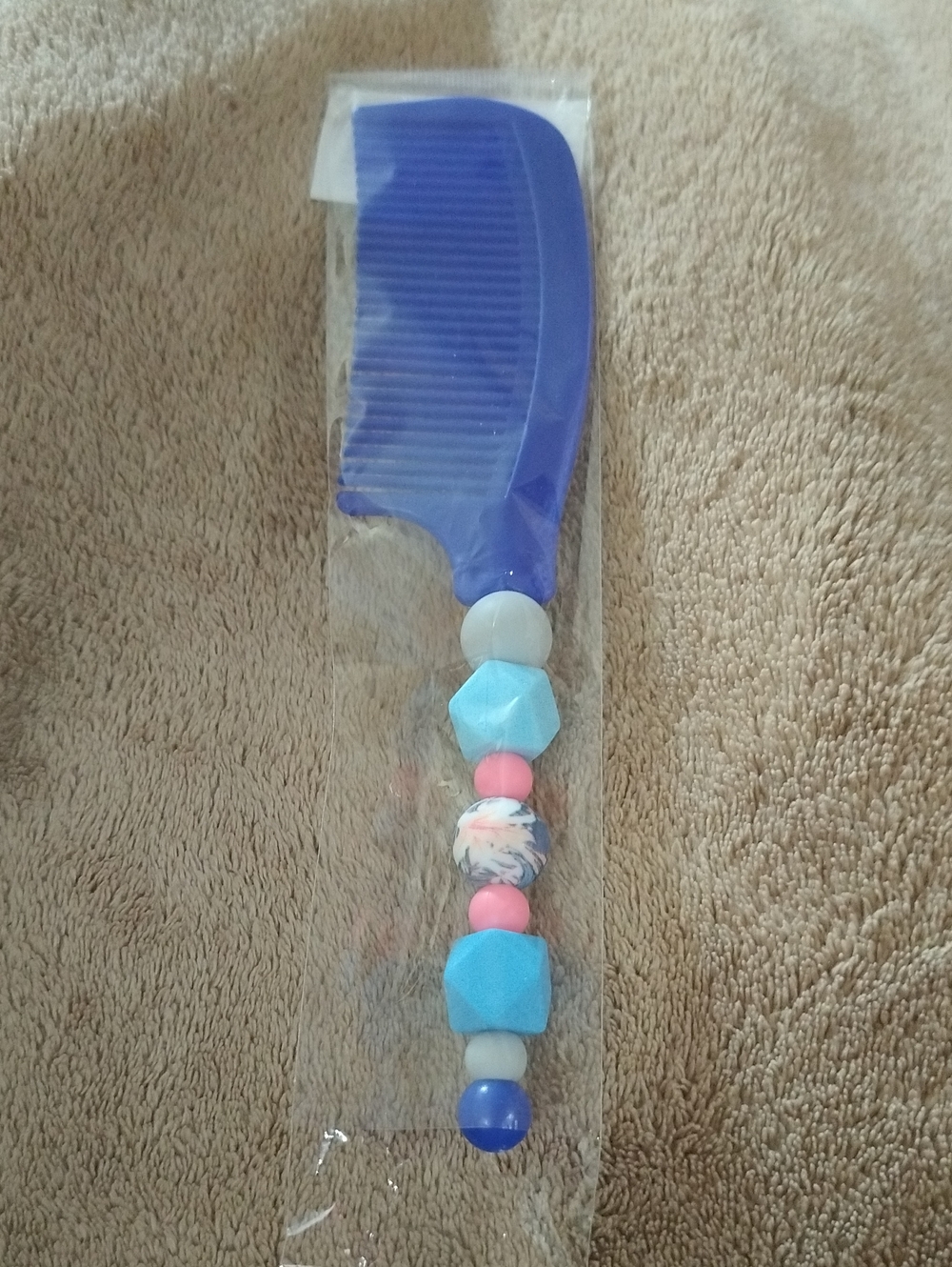 Blue Bead Handle Comb - Stylish Gentle Detangler